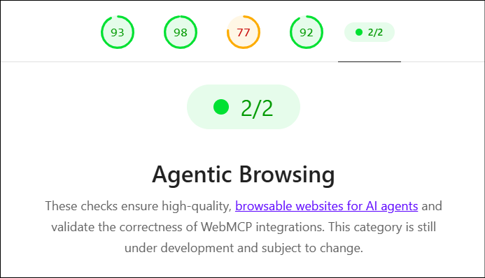 Agentic Browsing Category - Google Lighthouse